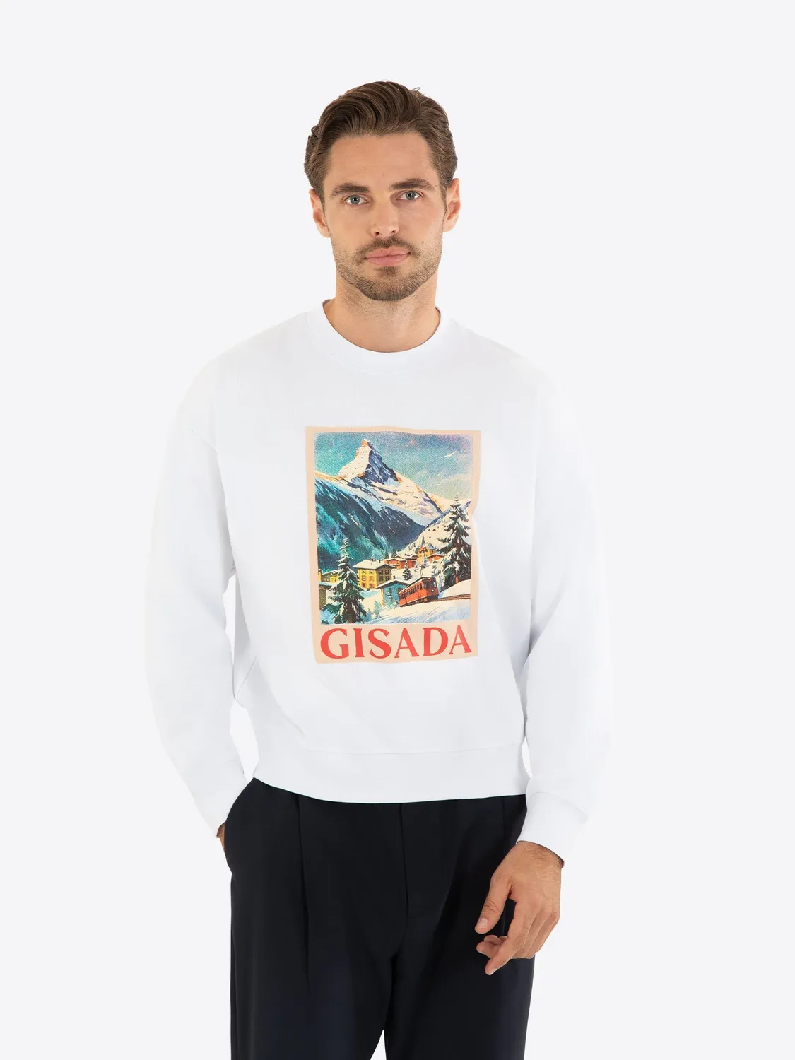 Gisada 3012 sweatshirt hvit bomull matterhorn-trykk