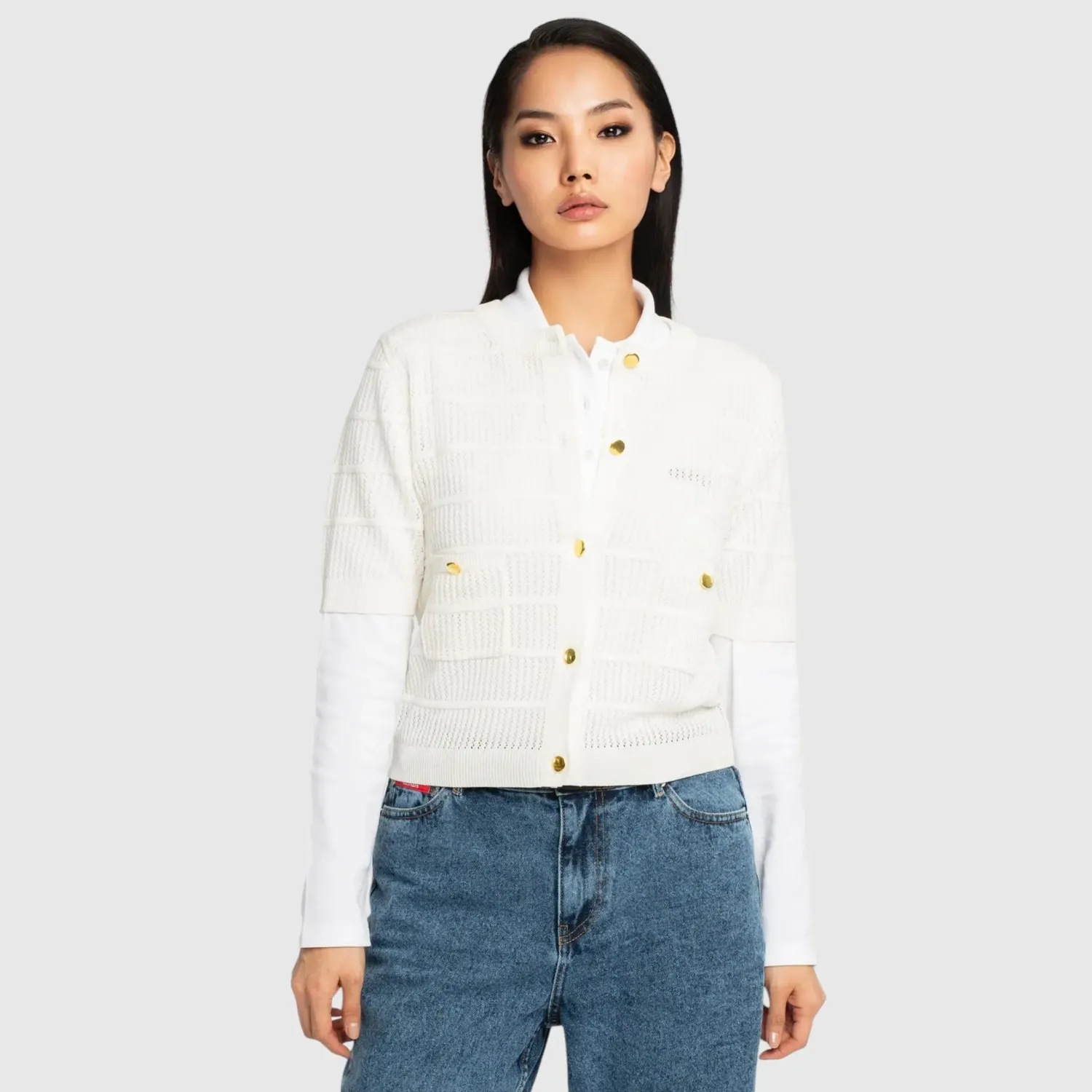 Gisada 1502 cardigan elfenben pointelle