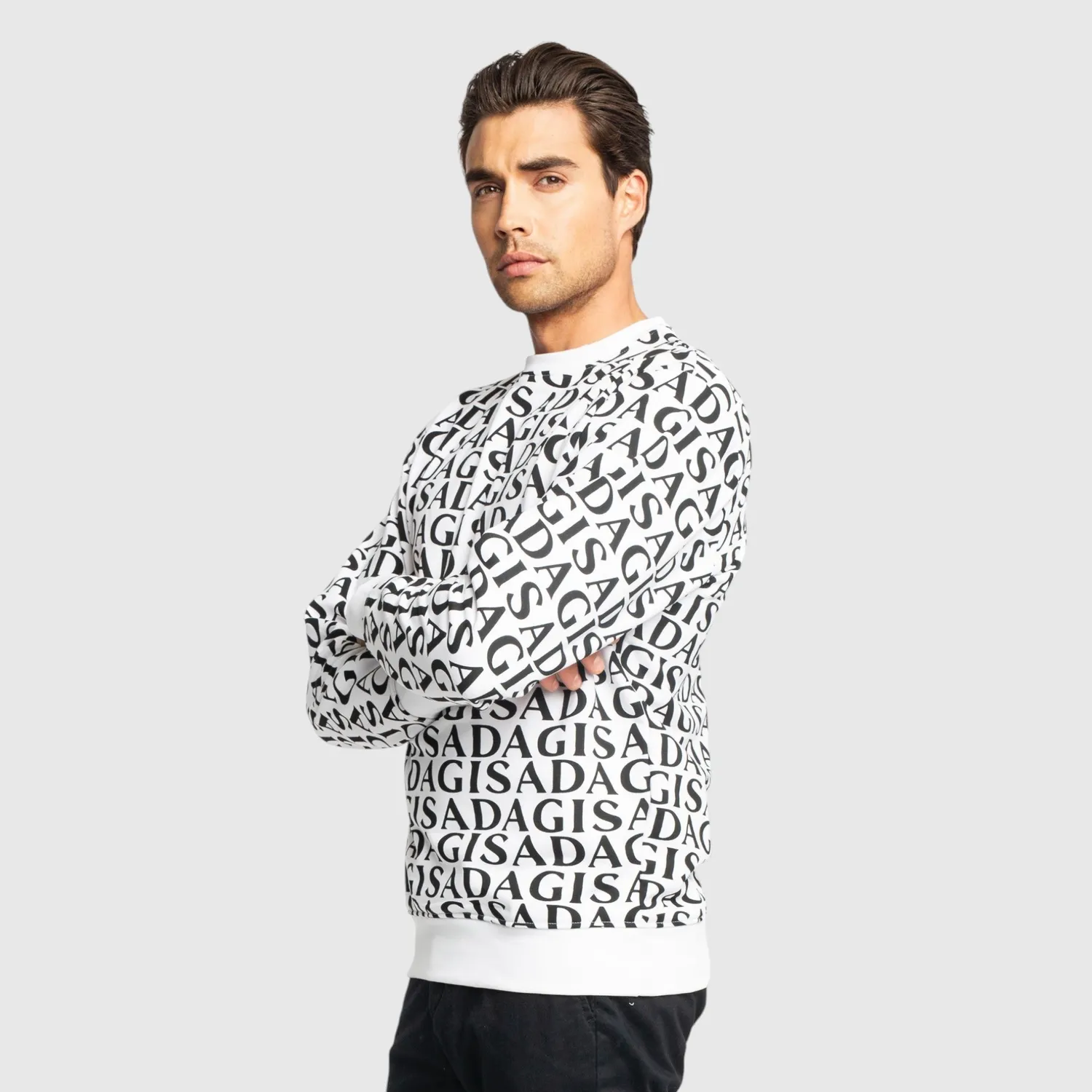 Gisada 3004 sweatshirt hvit bomull med allover-print