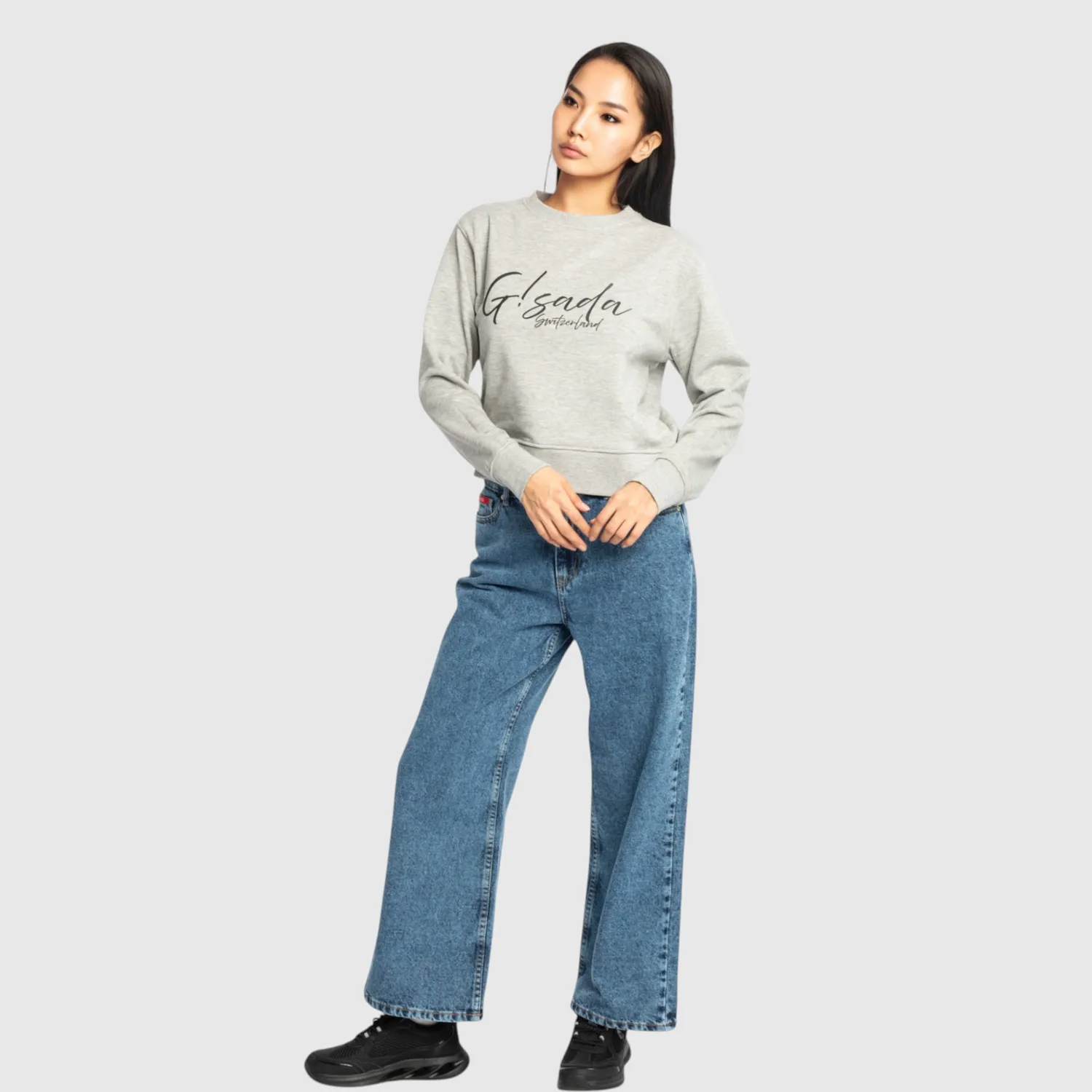 Gisada Crop Sweatshirt bomull Snow Grey skriftlogo