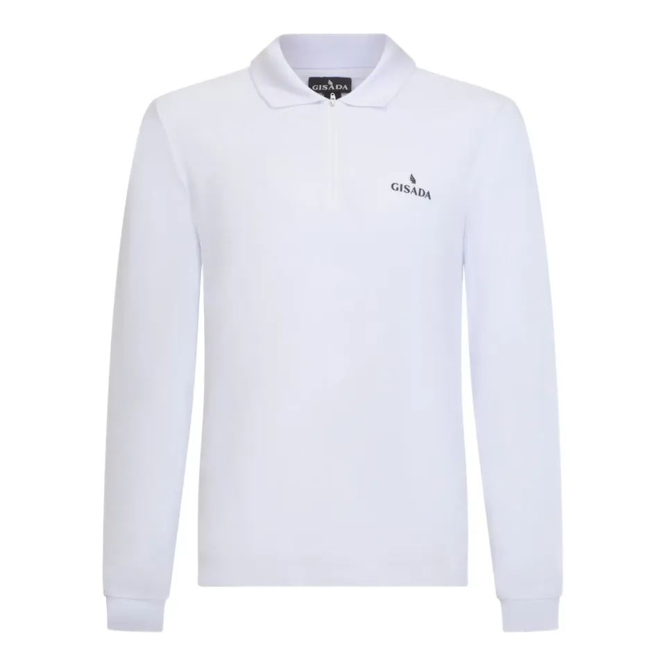 Gisada Zip-Up Polo langermet poloskjorte hvit