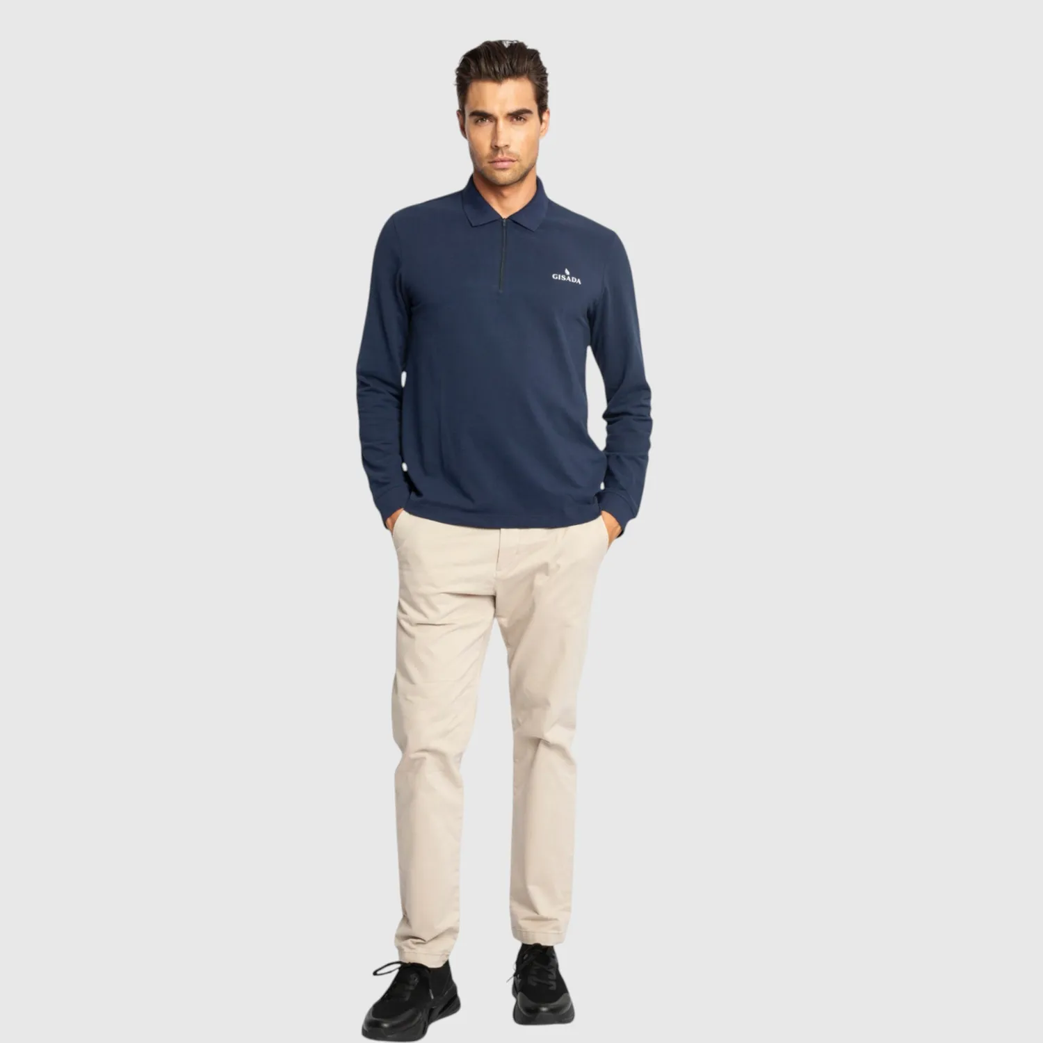 Gisada 2005 Regular Fit polo navy herre zip gummilogo