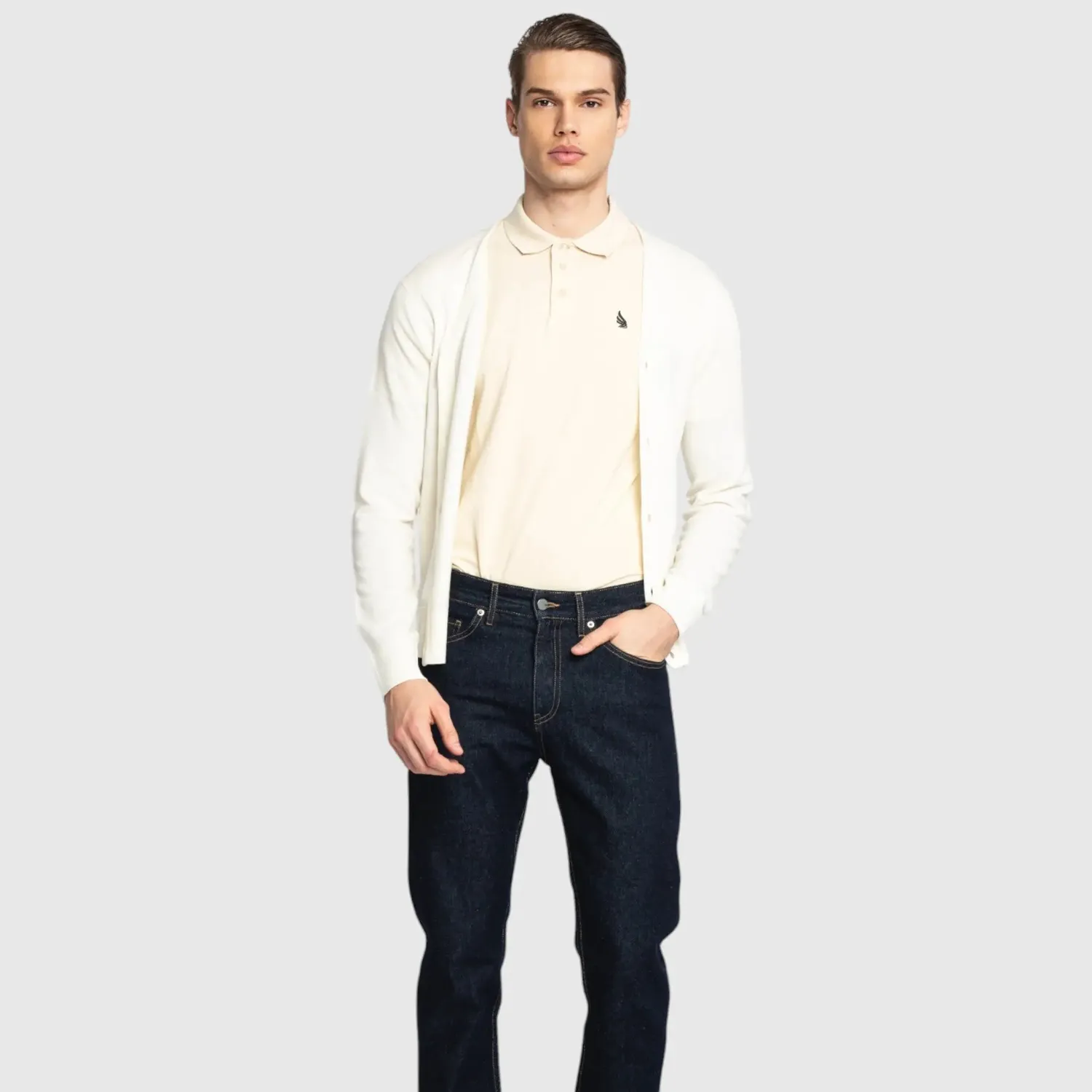 Gisada cardigan elfenben bomull regular fit