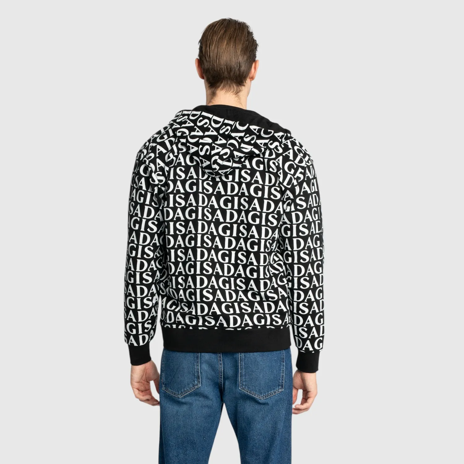 Gisada 3008 zip-hoodie herre svart bomull