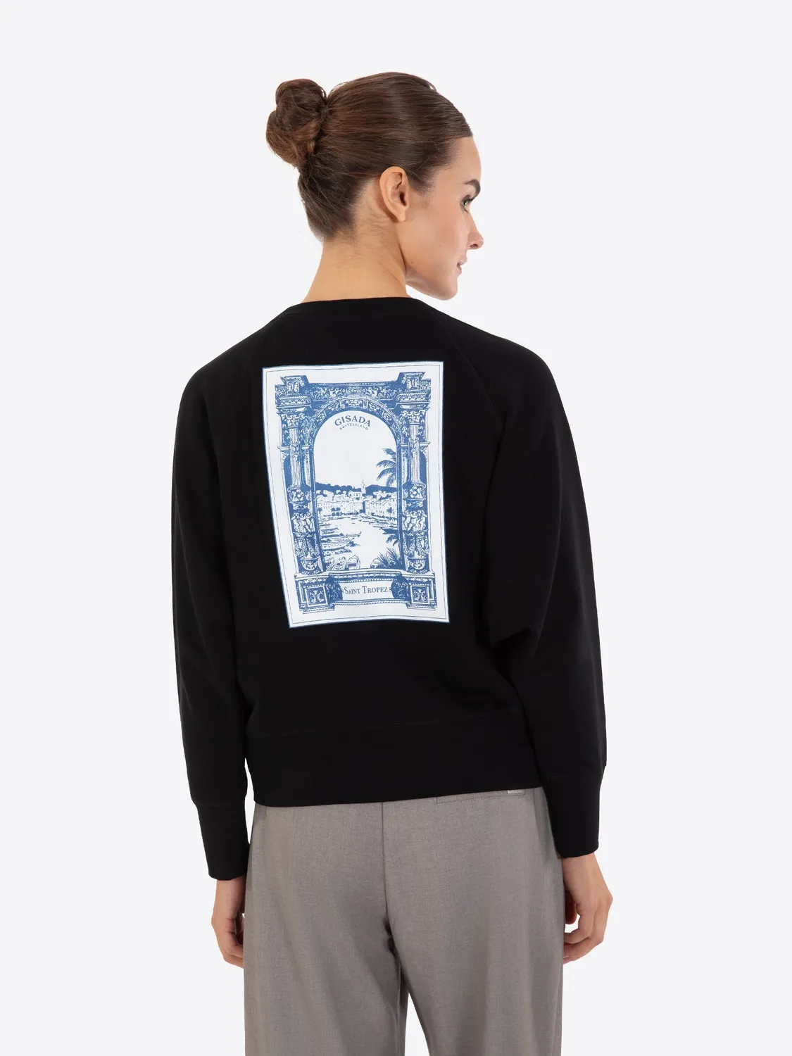 Gisada 6010 cropped sweatshirt dame svart bomull
