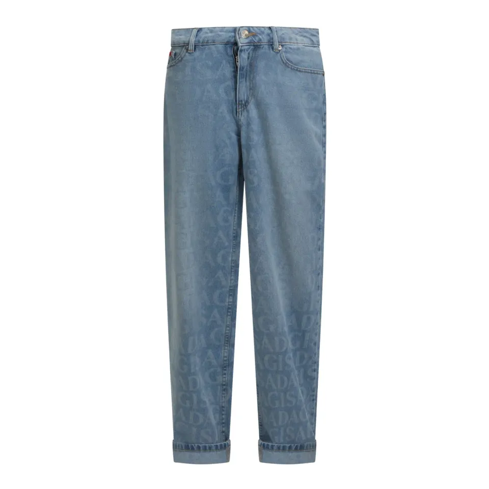 Gisada Wide Leg Denim Jeans Allover Logo jeans washed blue