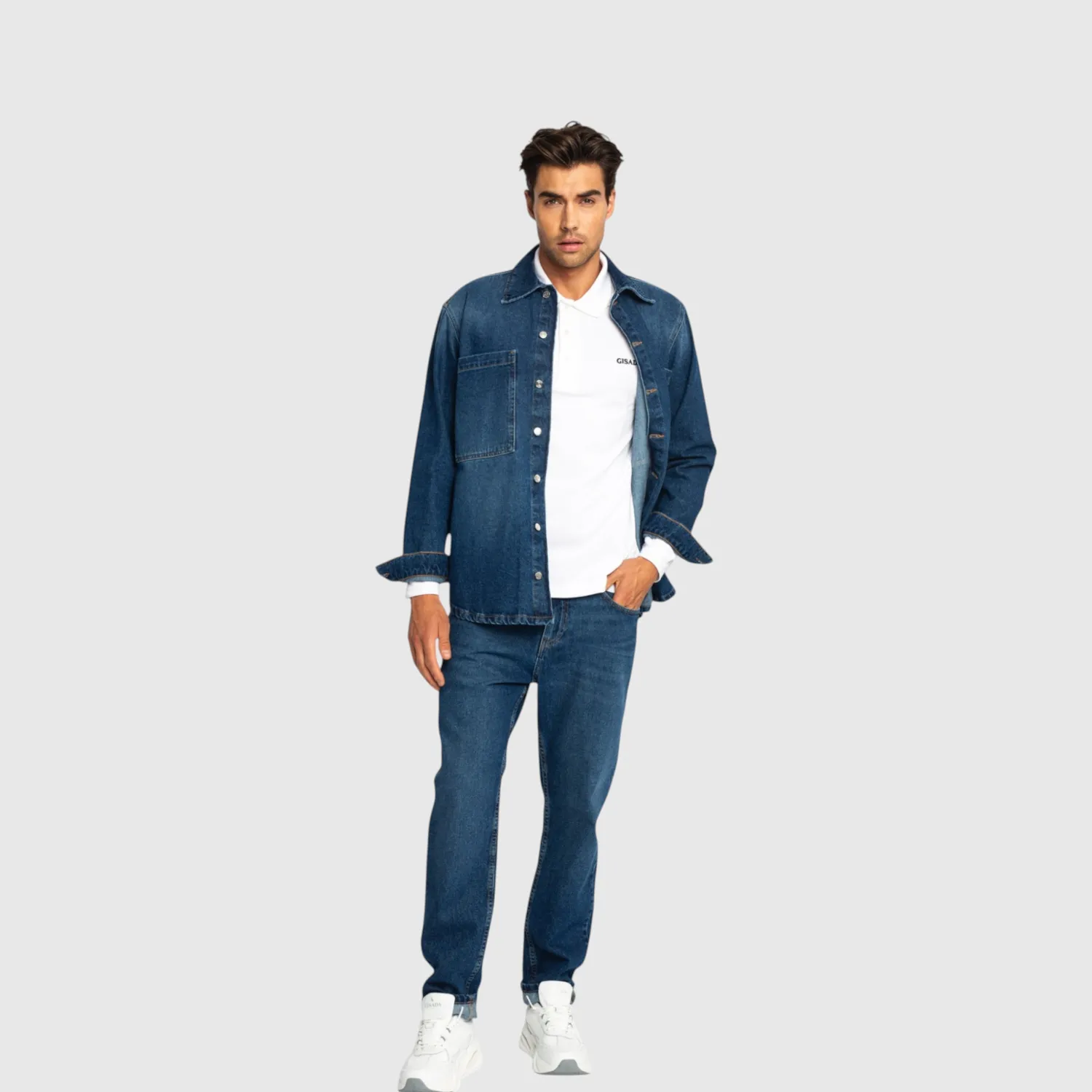 Gisada 1102 denimskjorte washed blue L oversized