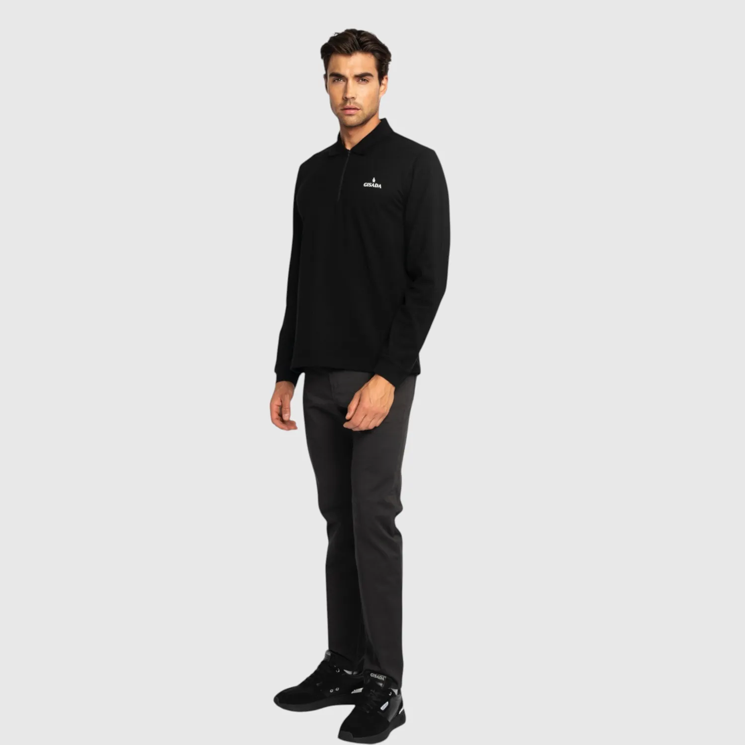 Gisada 2005 polo svart zip-up interlock