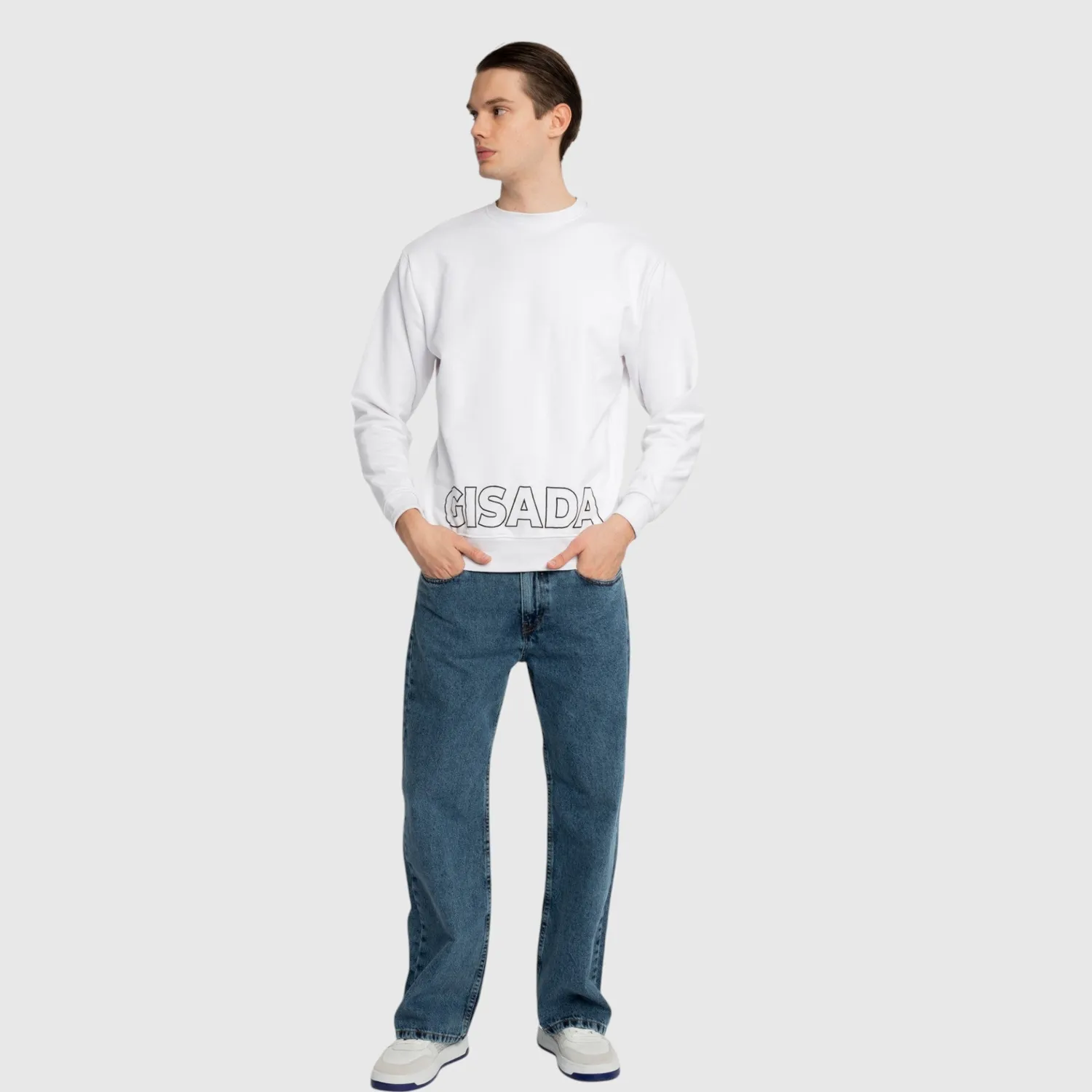 Gisada 3003 sweatshirt hvit regular fit bomull