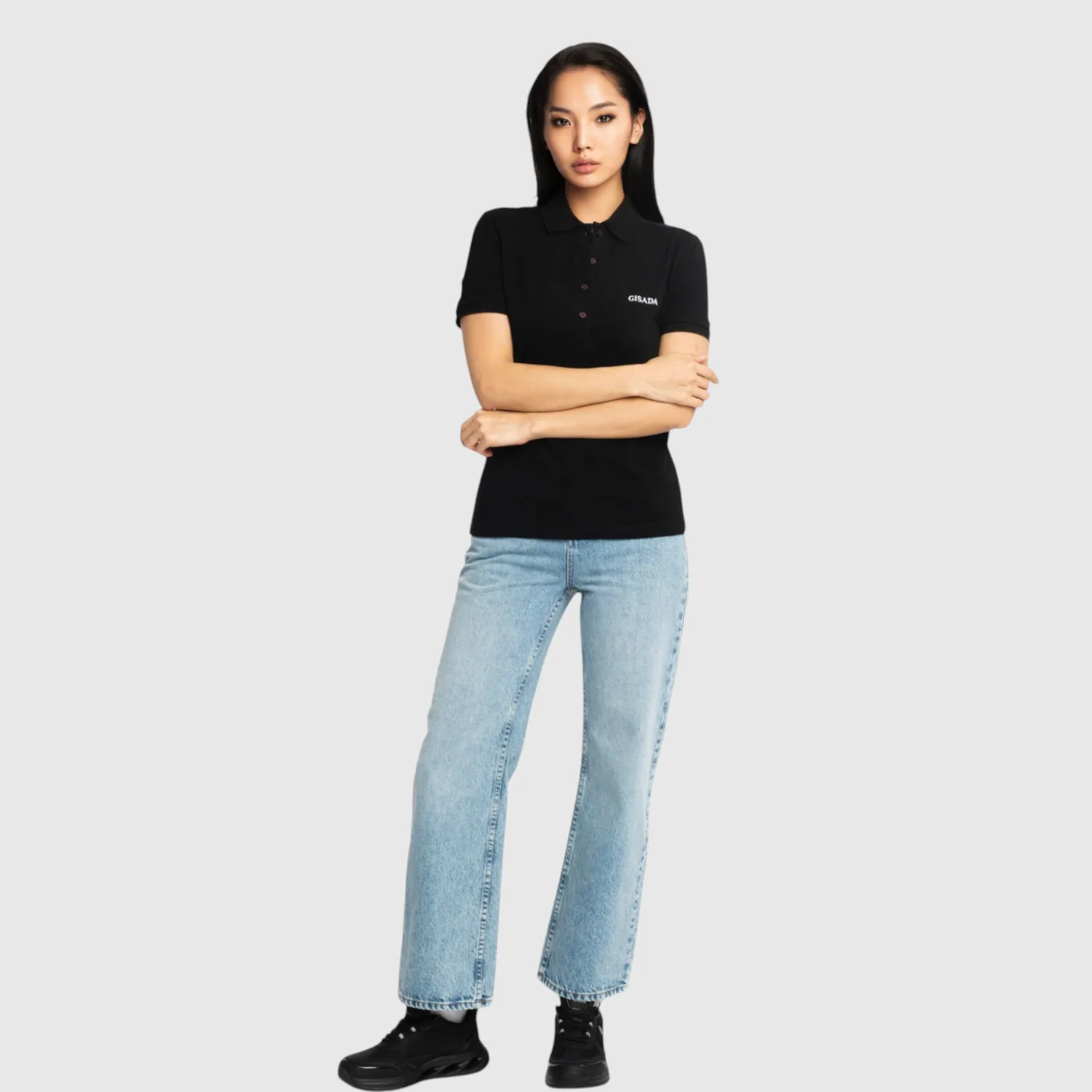Gisada 9001 polo svart slim fit brodert dame