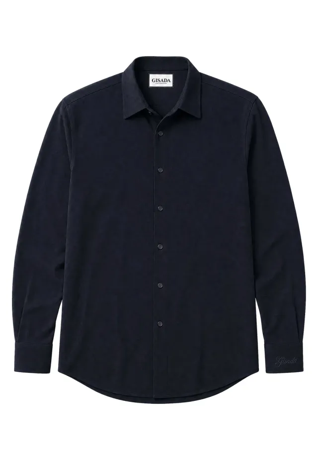 Gisada Knit Shirt strikket skjorte marine ull silke