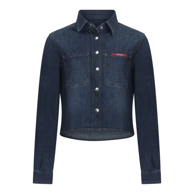 Gisada 1407 cropped denimskjorte dame washed blue