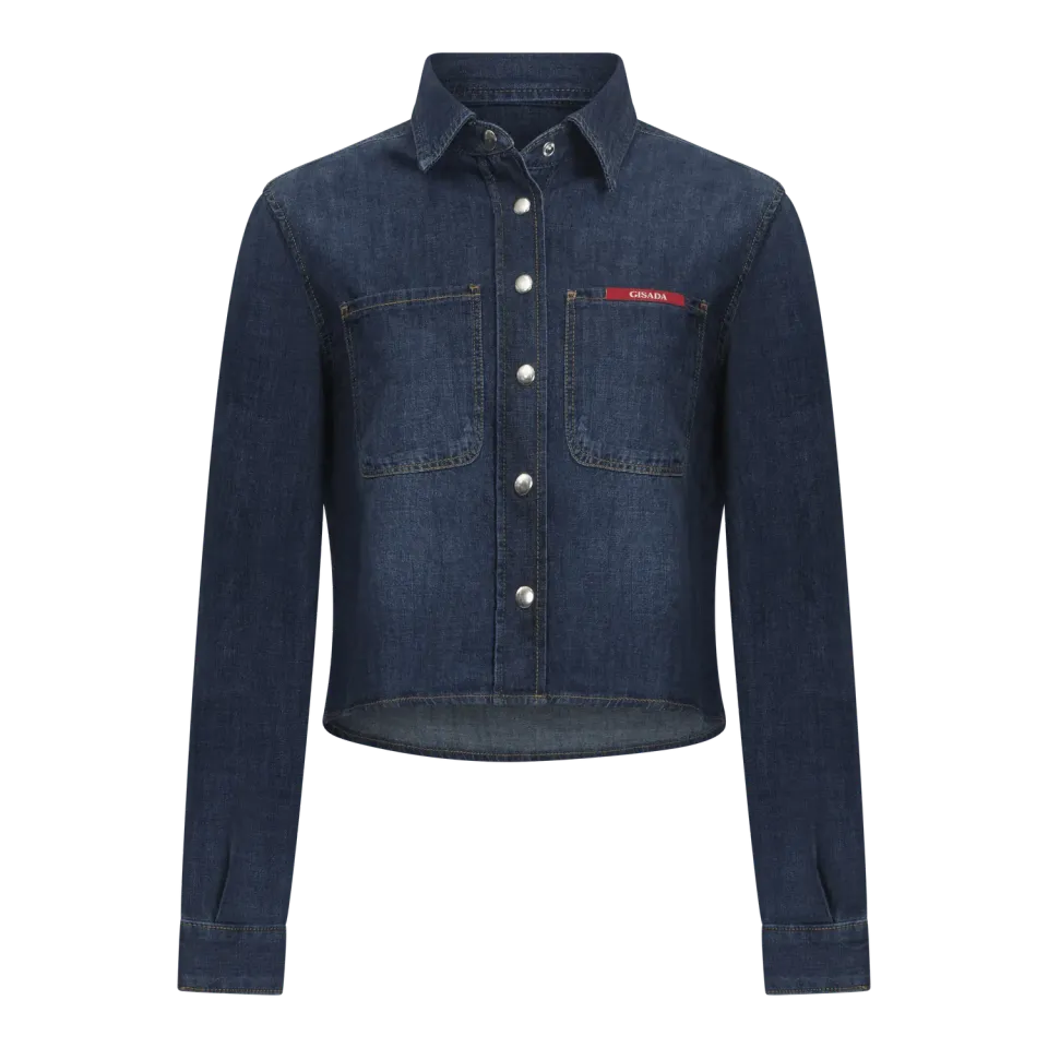 Gisada 1407 cropped denimskjorte dame washed blue