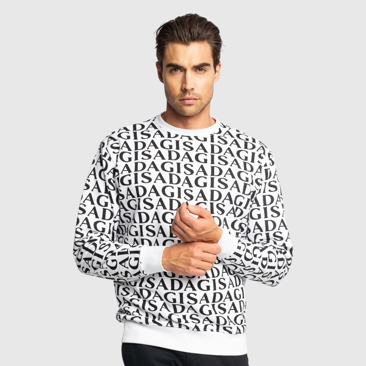 Gisada 3004 sweatshirt hvit bomull med allover-print