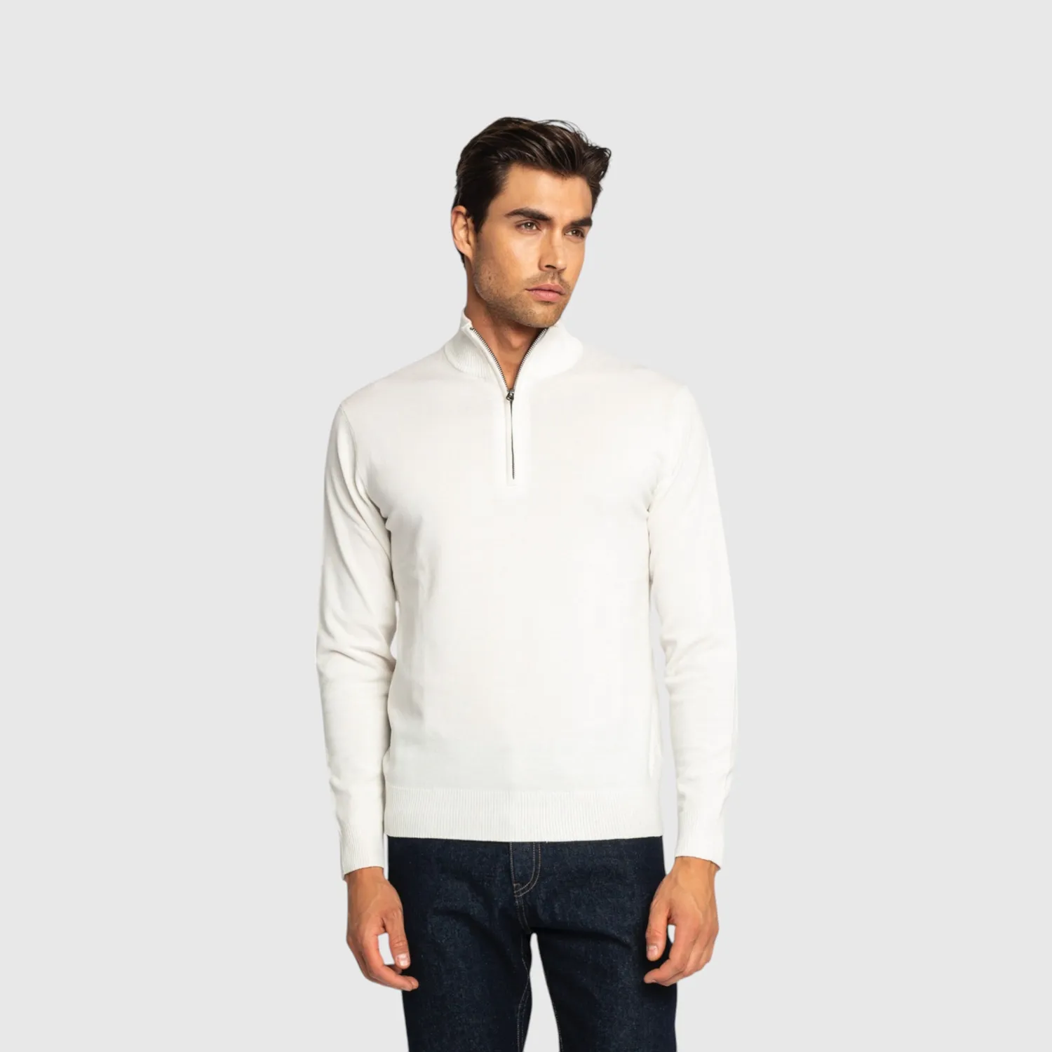 Gisada 1206 half-zip genser elfenben merino-bomull