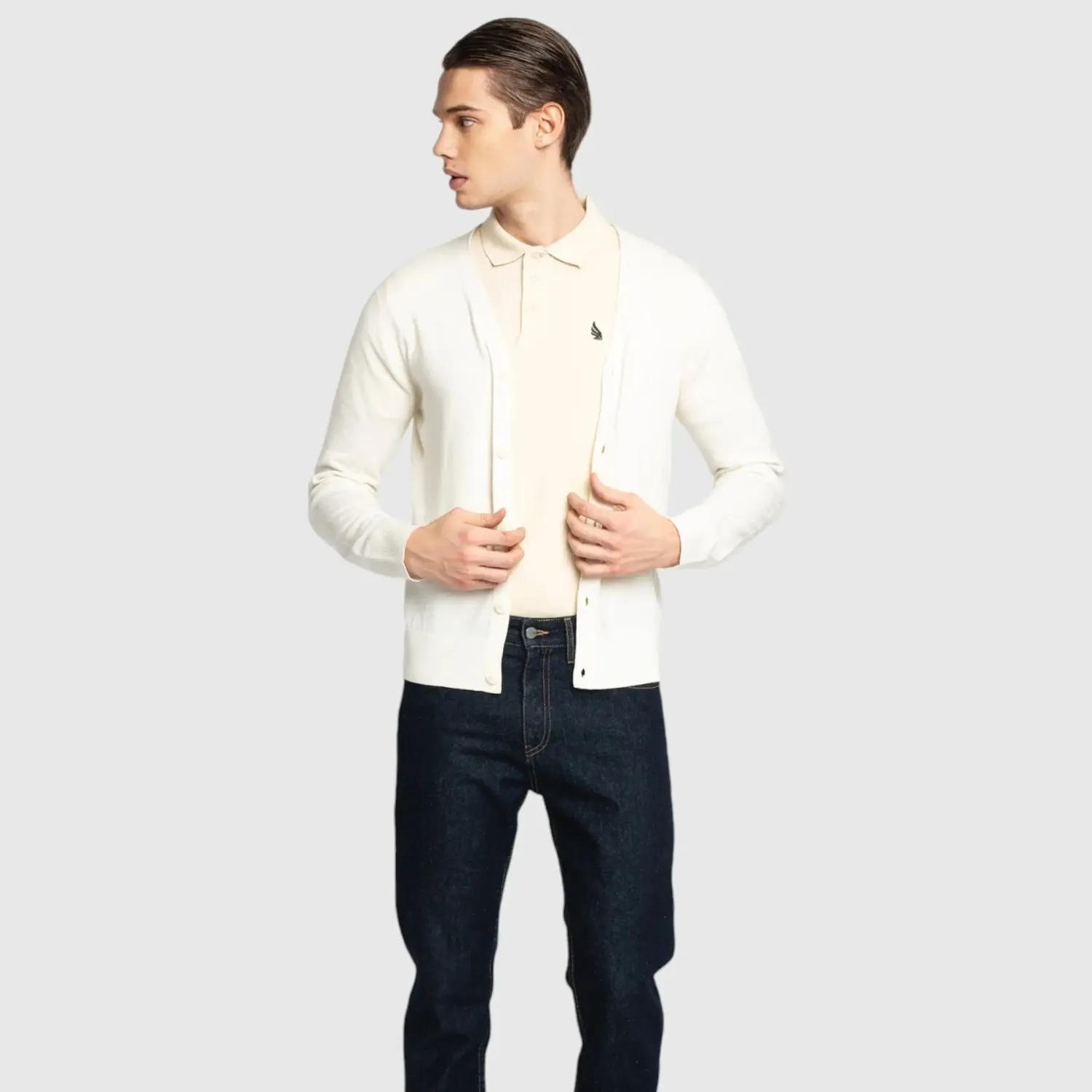 Gisada cardigan elfenben bomull regular fit