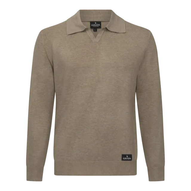 Gisada 1202 strikkepolo beige herre langermet