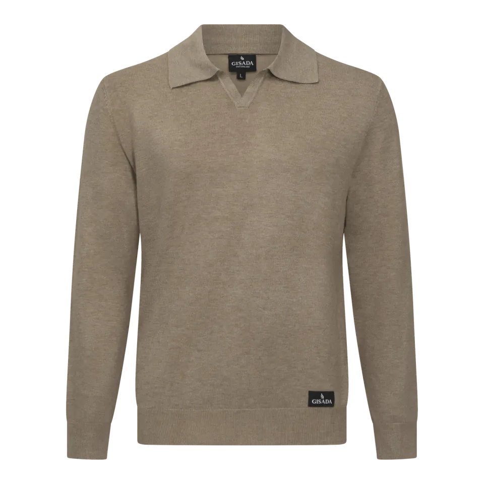 Gisada 1202 strikkepolo beige herre langermet