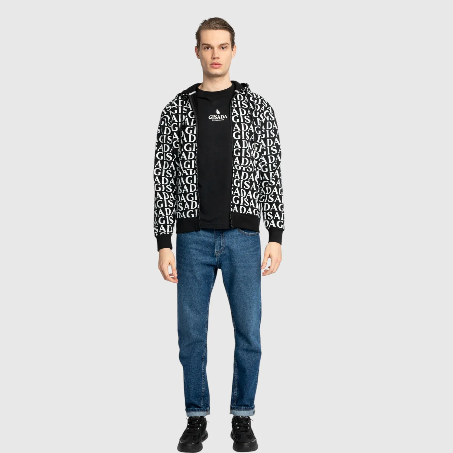 Gisada 3008 zip-hoodie herre svart bomull