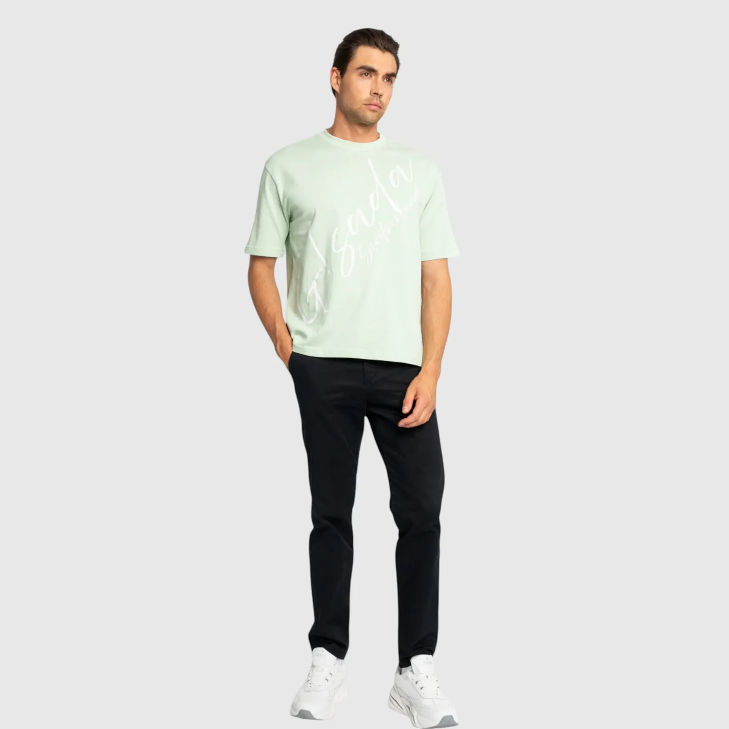 Gisada Chicago 1007 t-skjorte mint oversized skrifttrykk