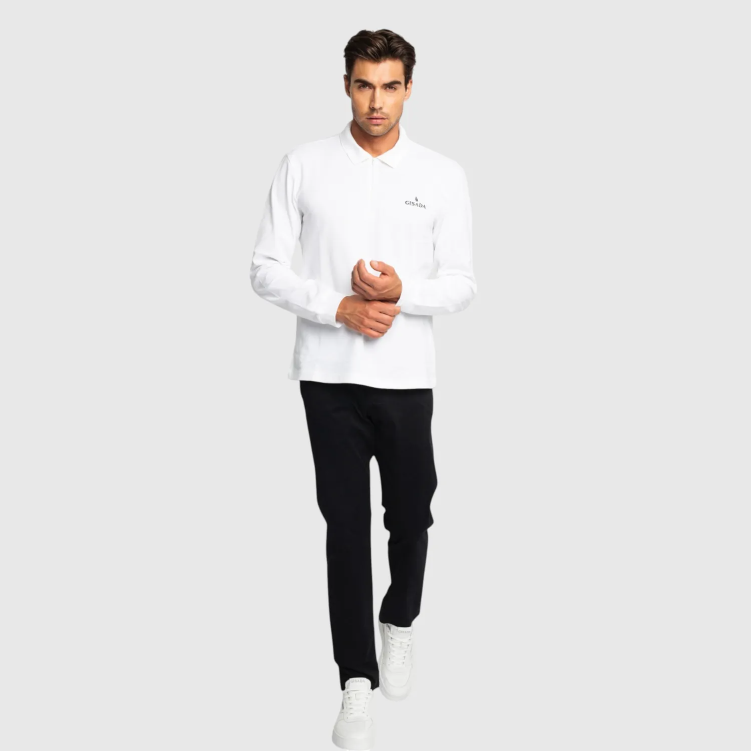 Gisada Zip-Up Polo langermet poloskjorte hvit