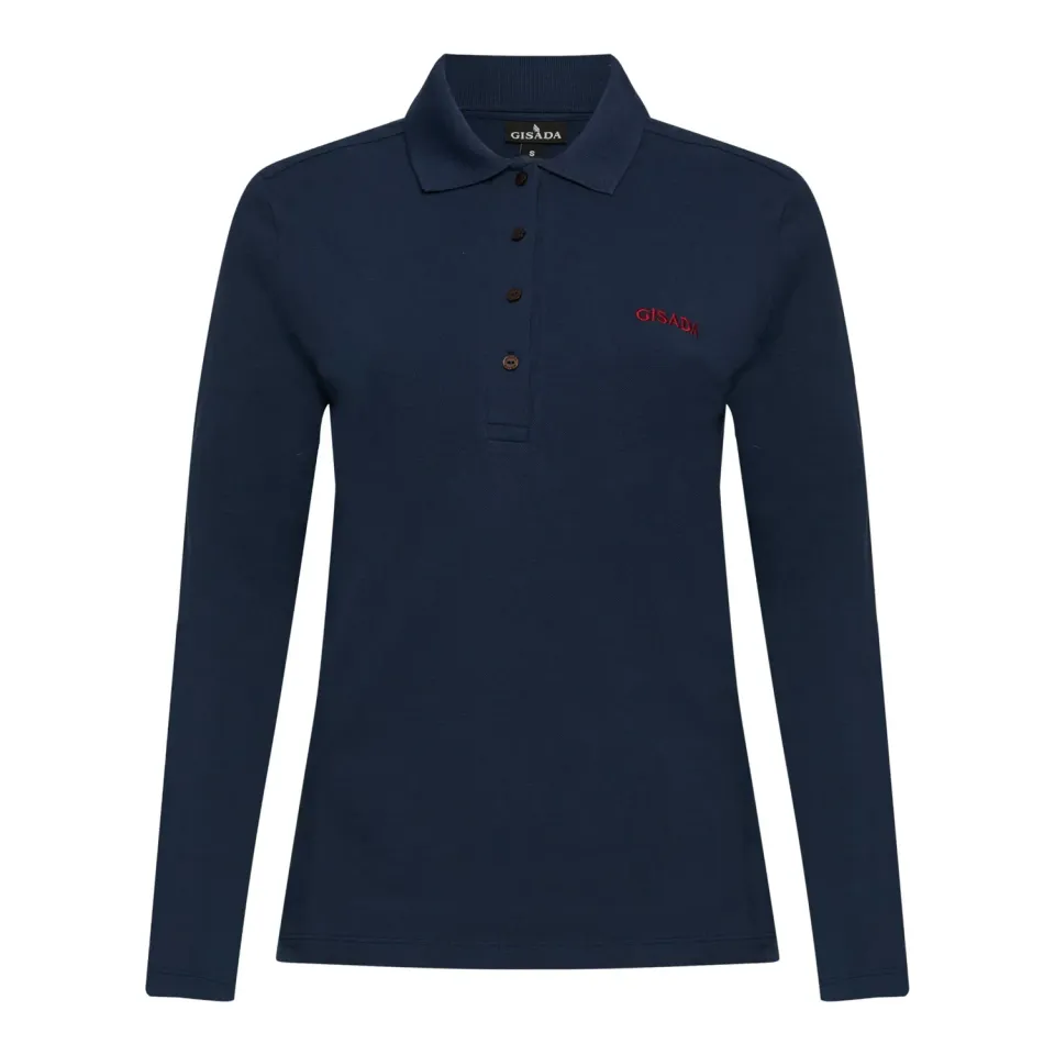 Gisada 9000 poloskjorte dame navy langermet broderi