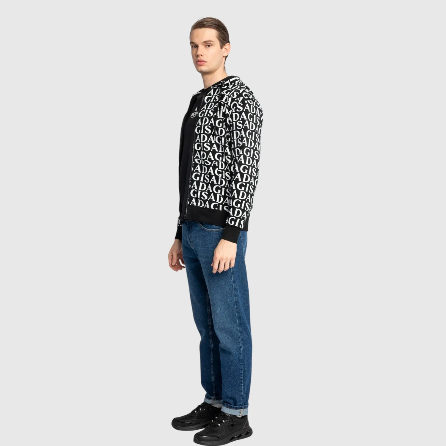 Gisada 3008 zip-hoodie herre svart bomull