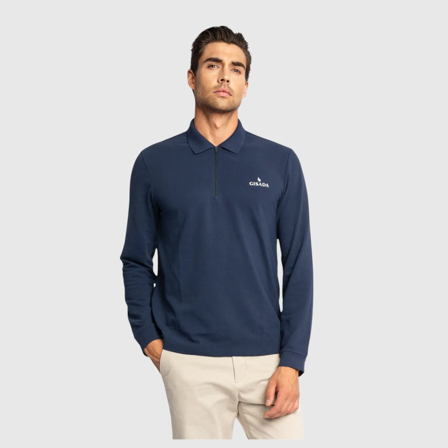 Gisada 2005 Regular Fit polo navy herre zip gummilogo