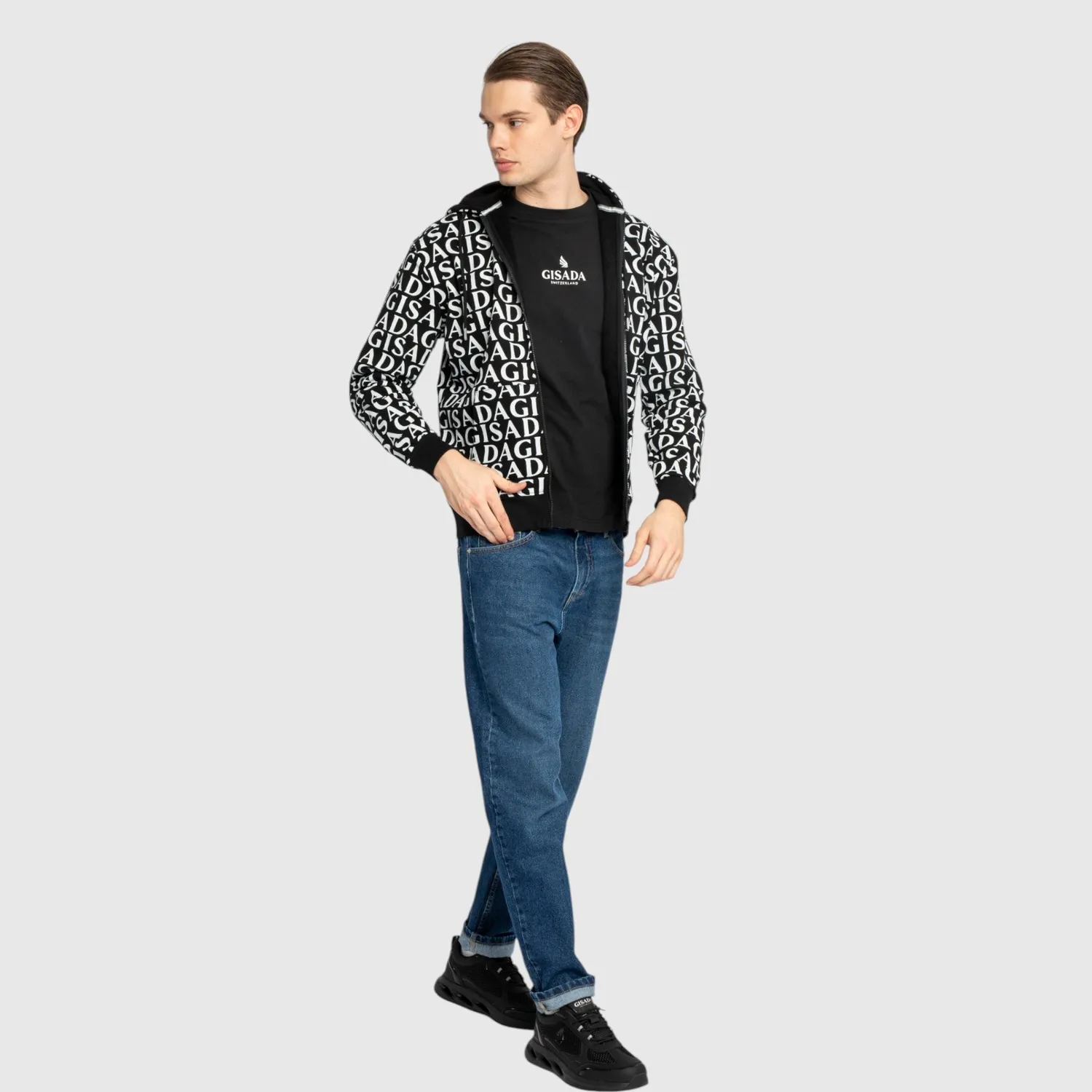 Gisada 3008 zip-hoodie herre svart bomull