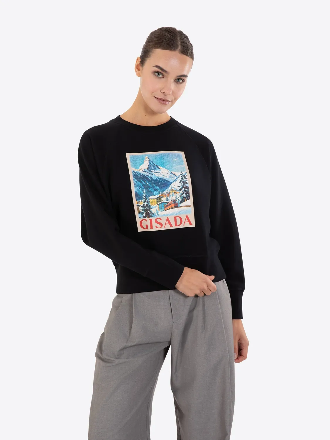 Gisada 6011 sweatshirt svart – cropped jersey bomull