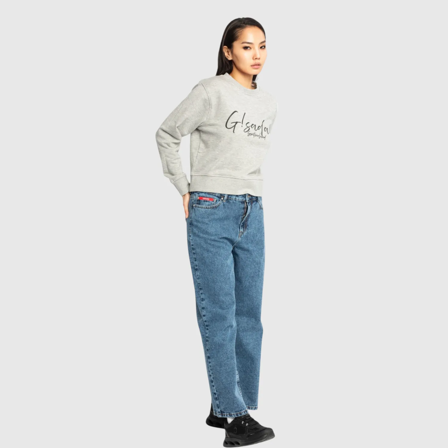 Gisada Crop Sweatshirt bomull Snow Grey skriftlogo
