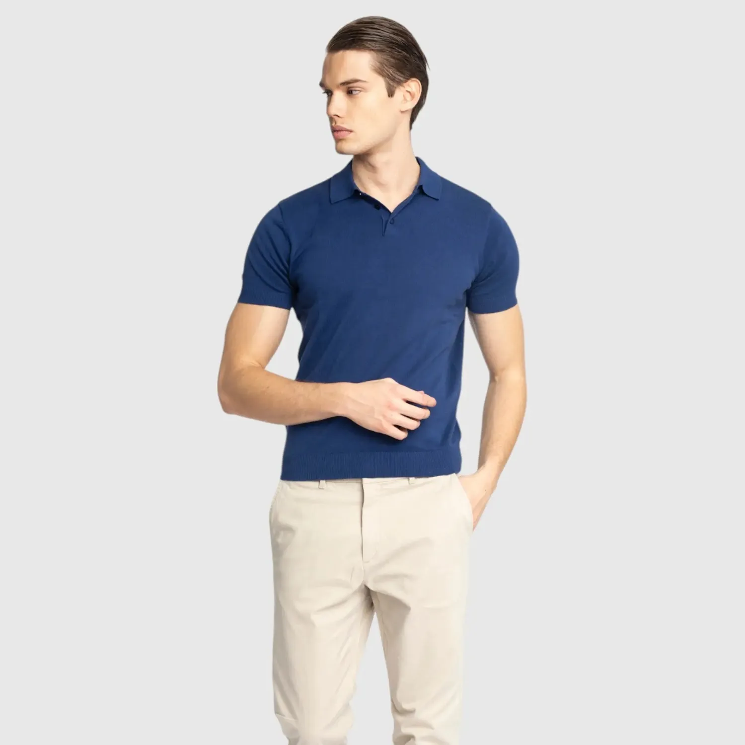 Gisada 1200 polo Blue finstrikket bomull