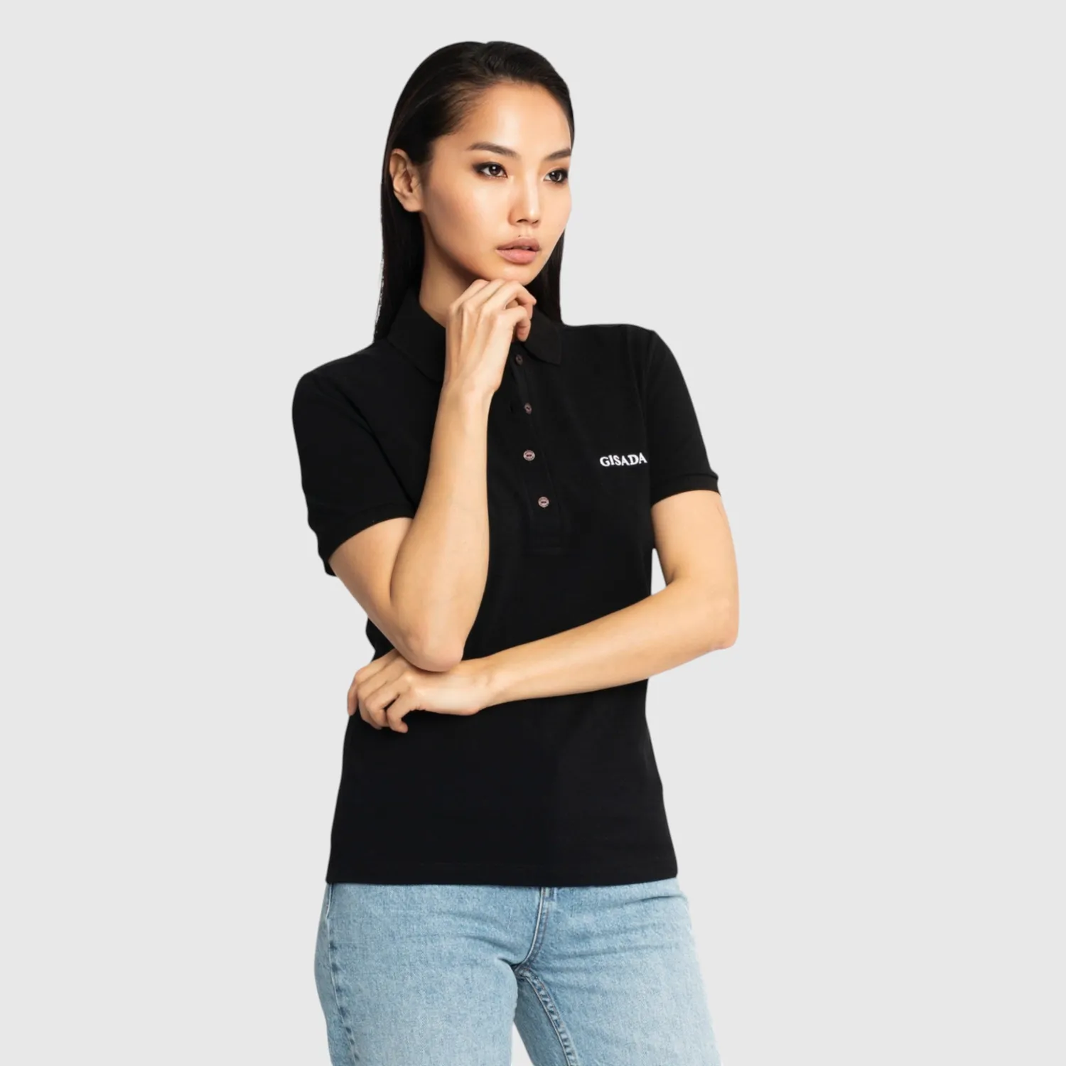 Gisada 9001 polo svart slim fit brodert dame