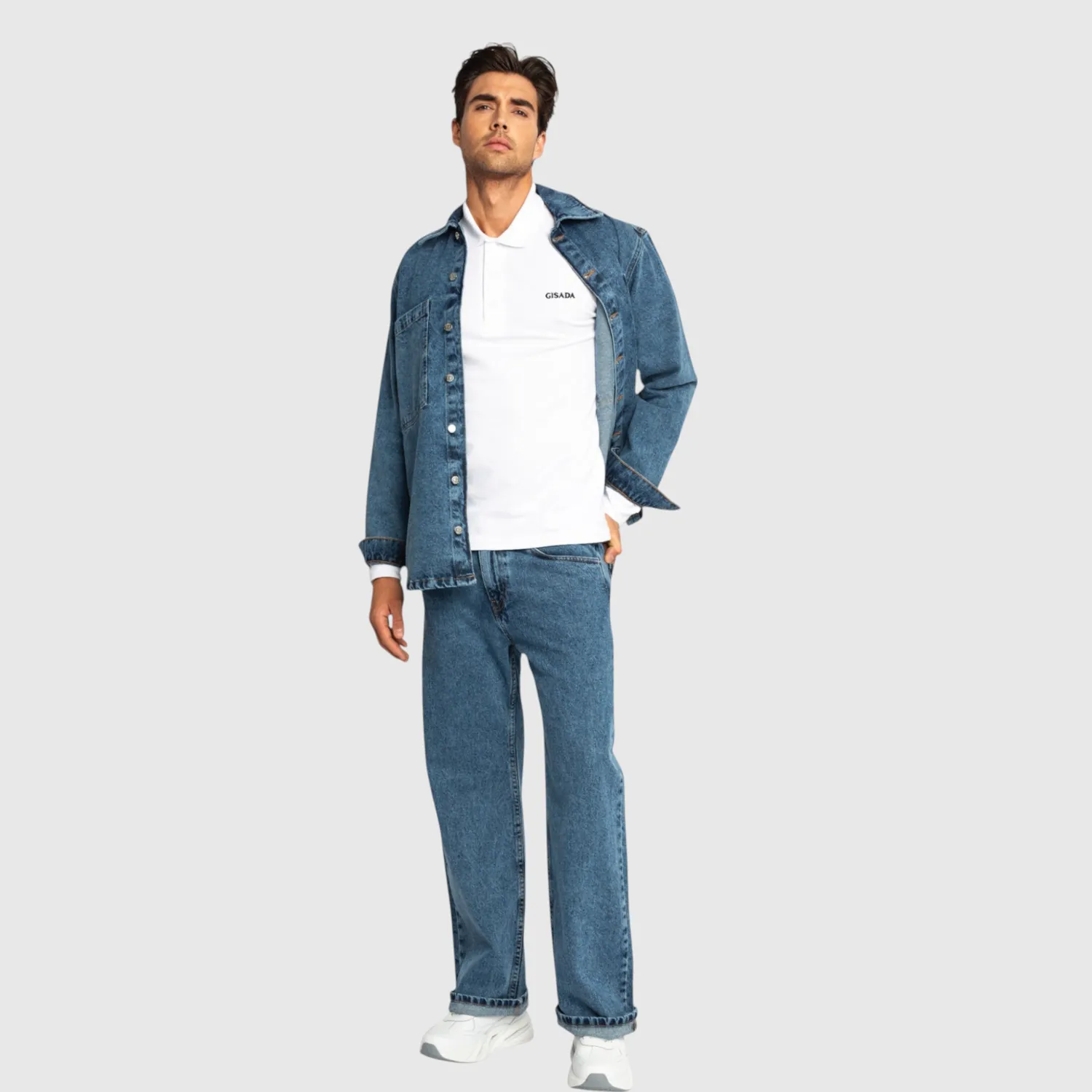 Gisada Oversized denimskjorte snow blue vasket