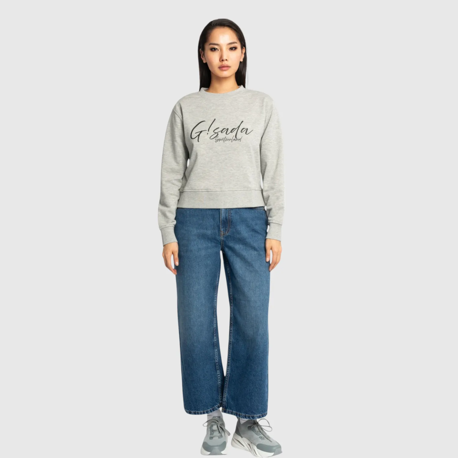 Gisada Crop Sweatshirt bomull Snow Grey skriftlogo