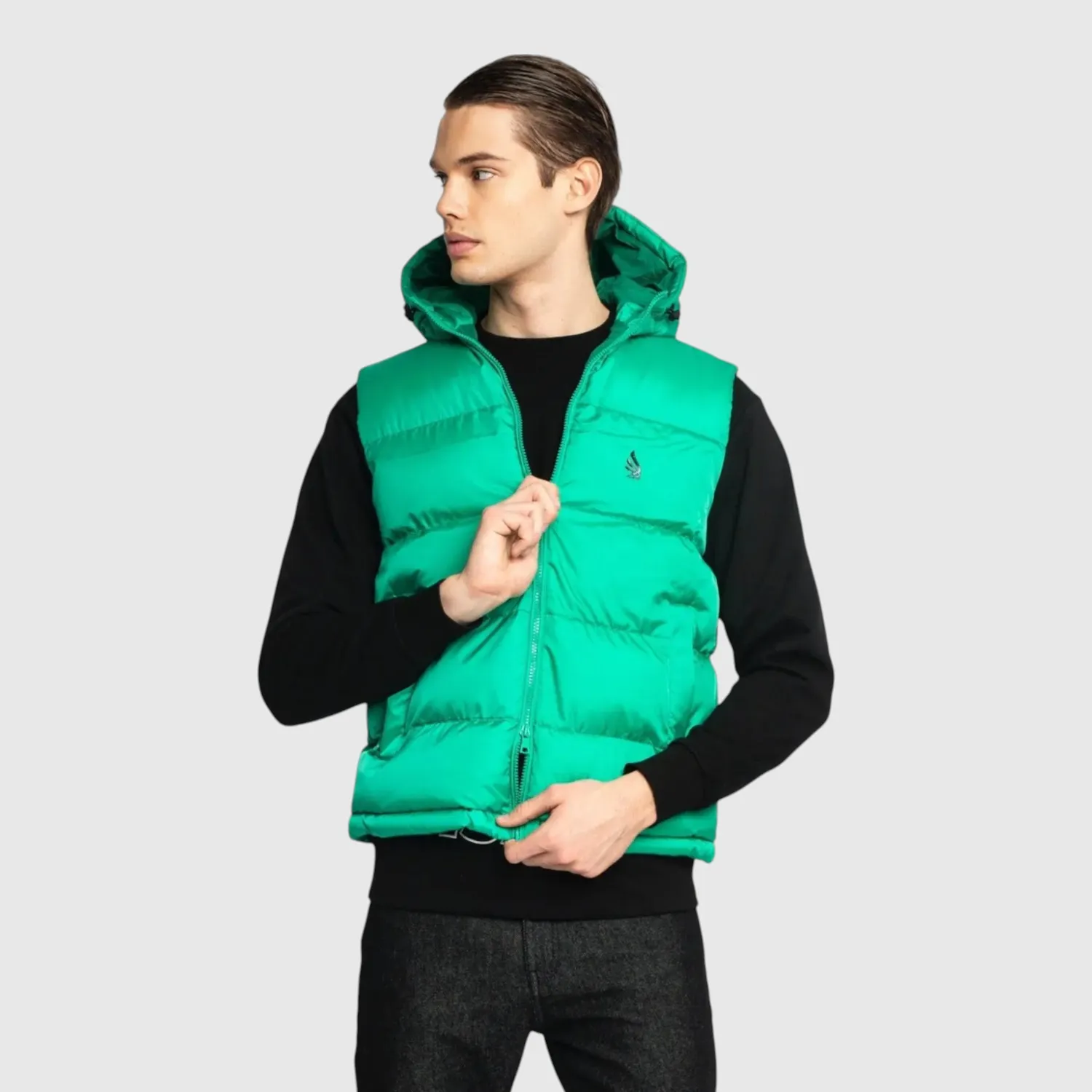 Gisada Puffer Gilet Logo Patch vest smaragdgrønn nylon