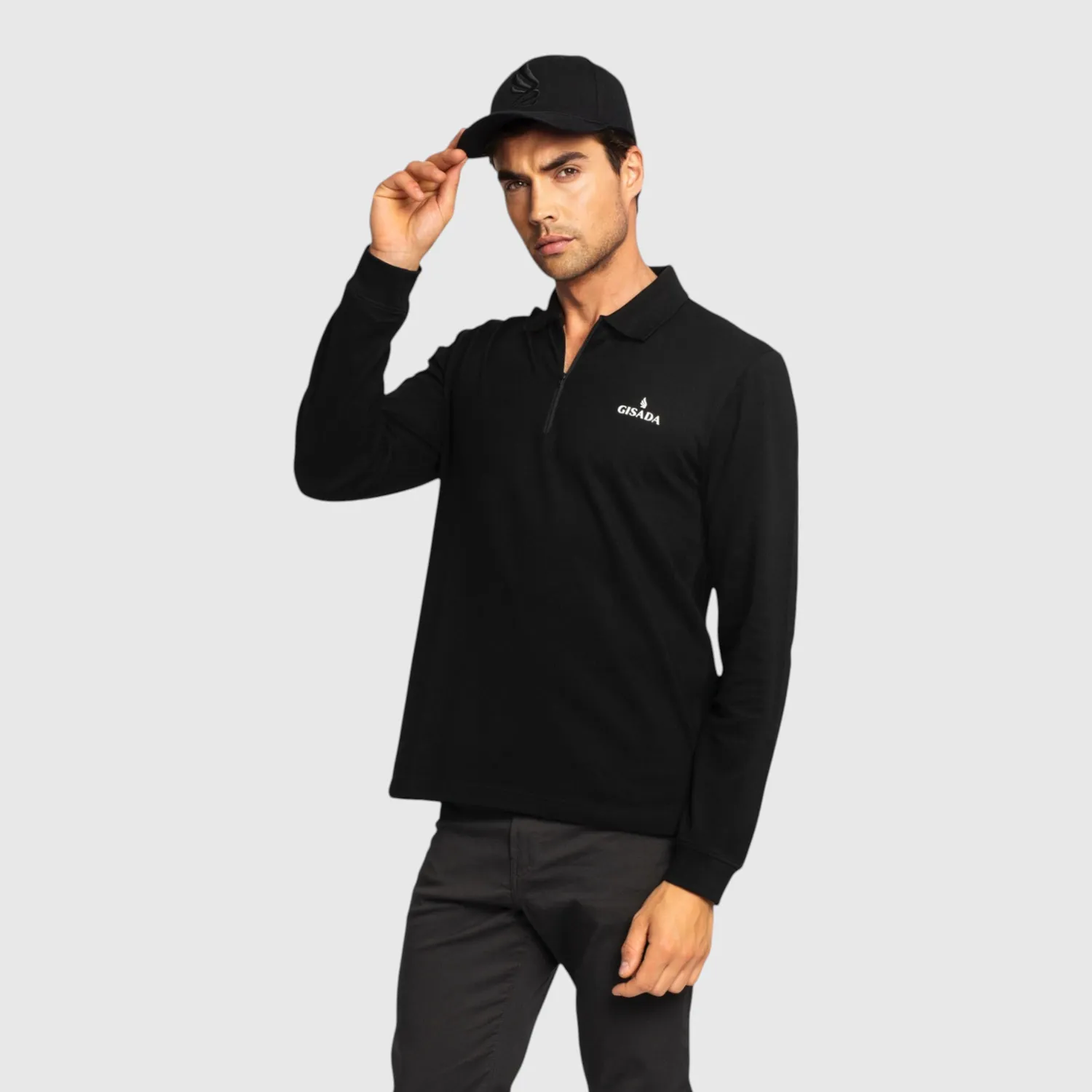 Gisada 2005 polo svart zip-up interlock