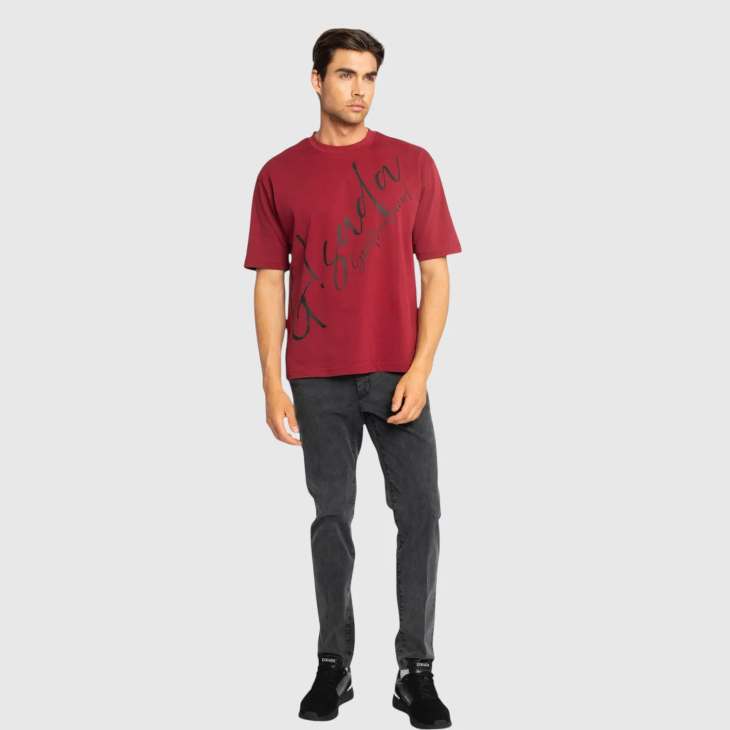 Gisada Oversized T-skjorte bordeaux tung bomull