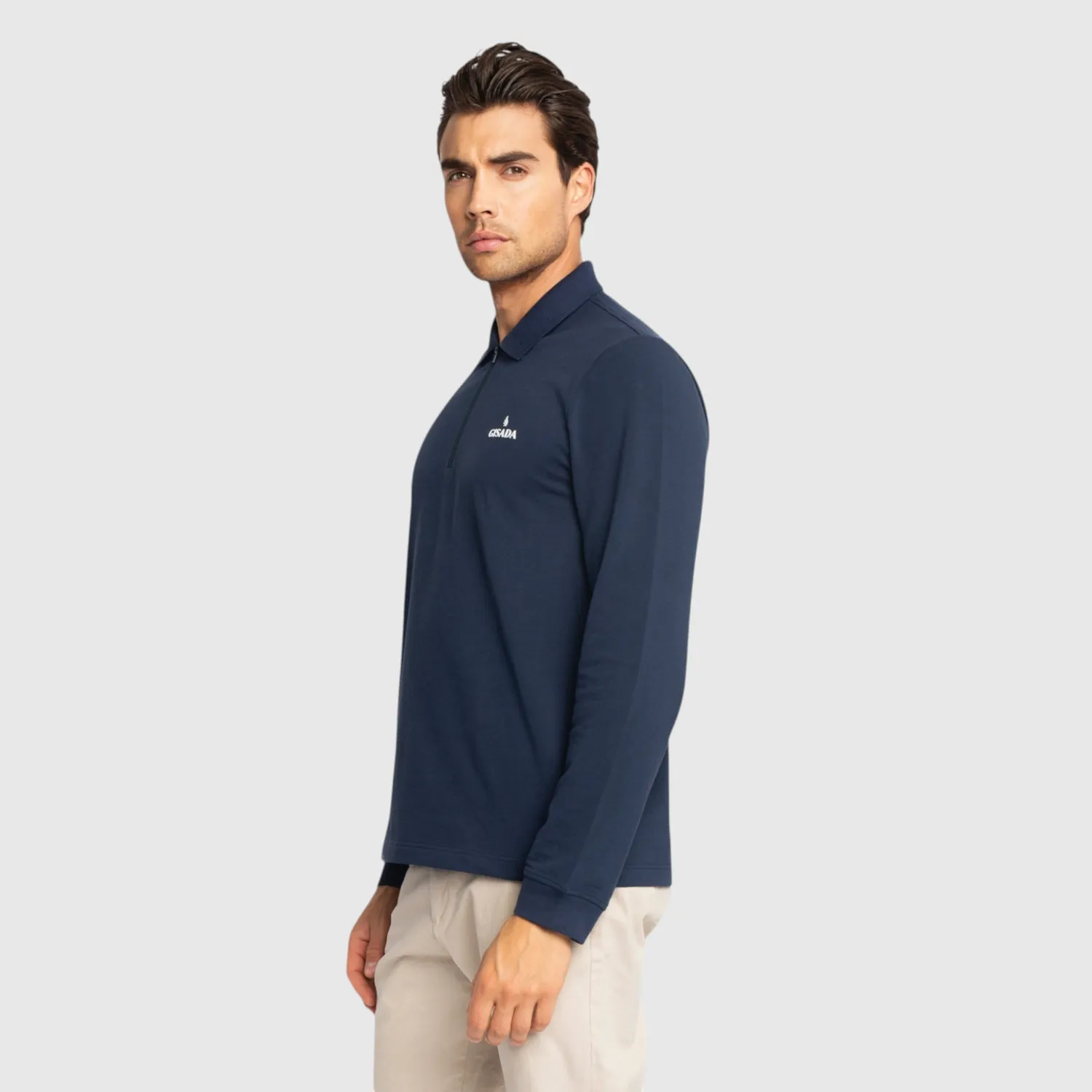 Gisada 2005 Regular Fit polo navy herre zip gummilogo